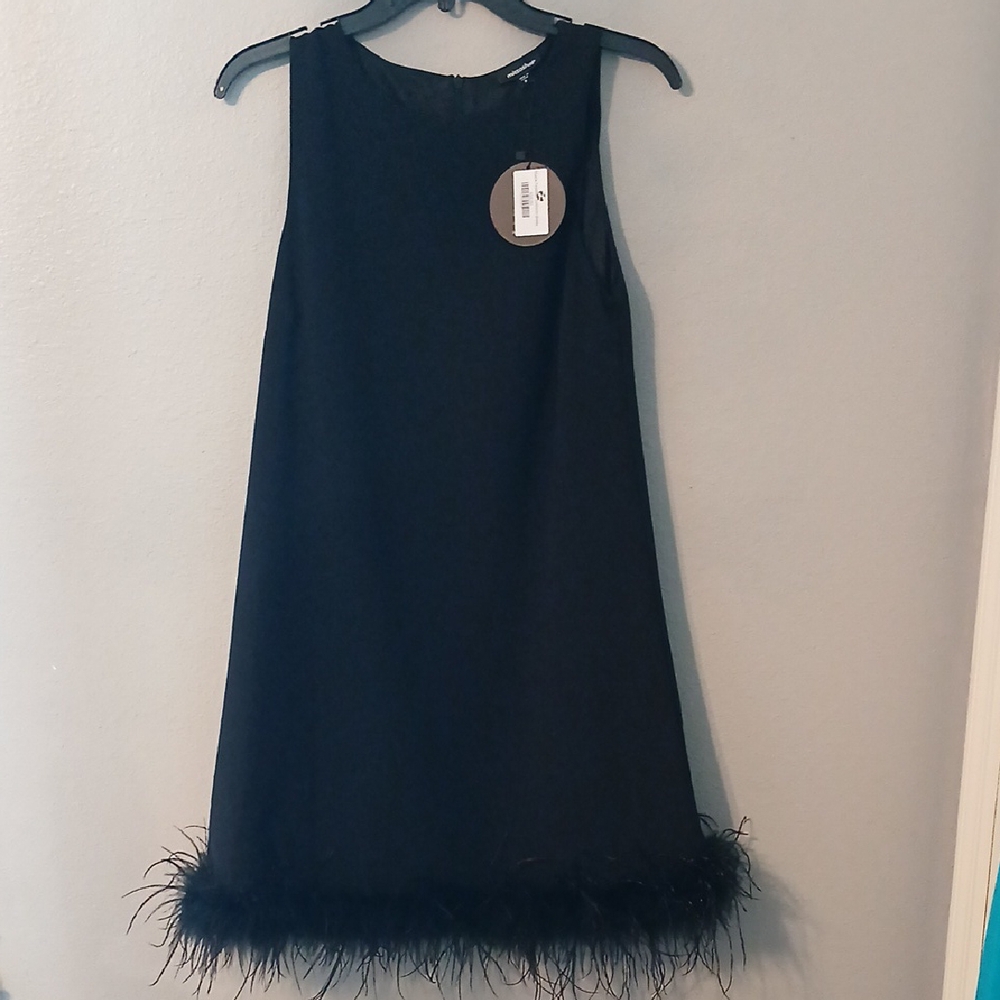 Mittoshop Elegant Black Feather Trim Dress
